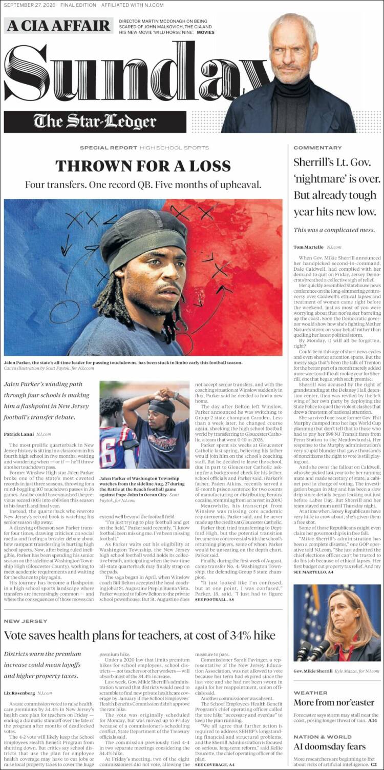 Portada de Star-Ledger (USA)
