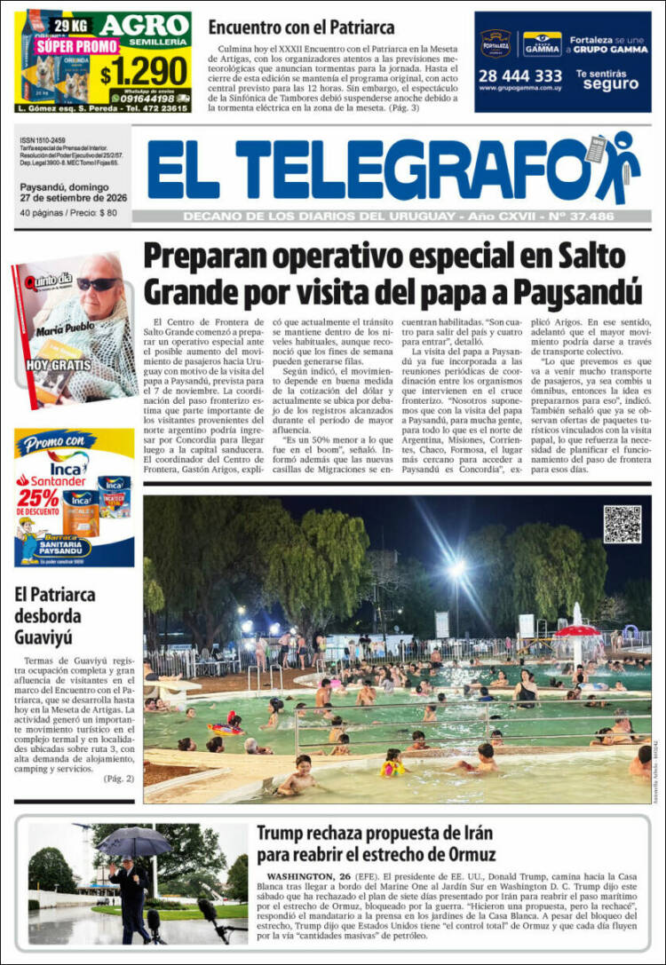 Portada de El Telégrafo (Uruguay)