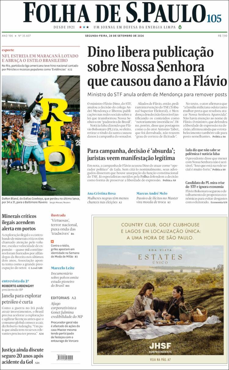 Portada de Folha de São Paulo (Brasil)