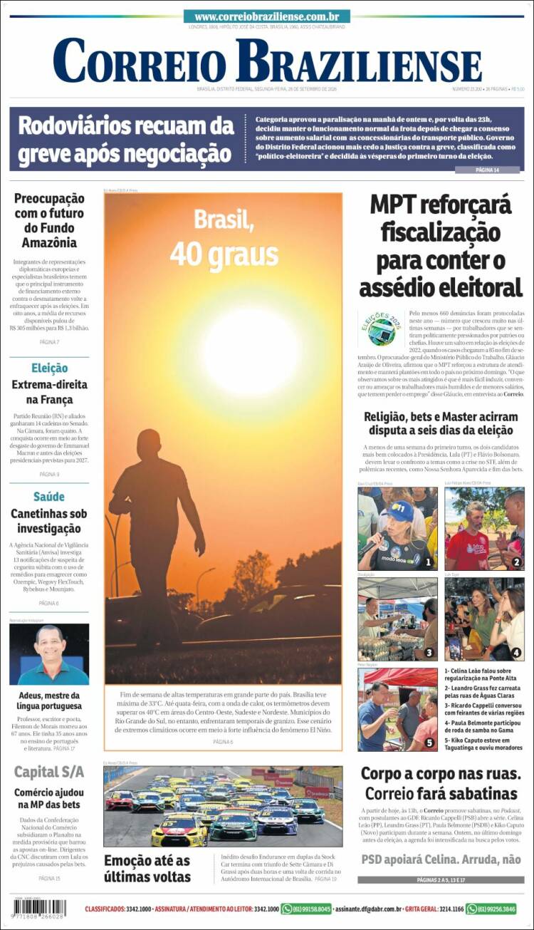 Capa do jornal Correio Braziliense de 28/09/2026