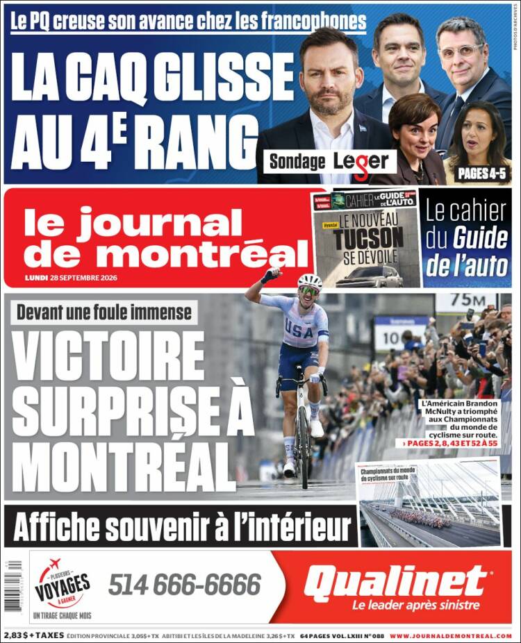 Portada de Le Journal de Montréal (Canad&aacute;)