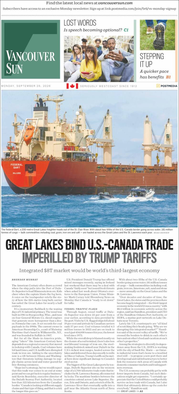 Portada de The Vancouver Sun (Canad&aacute;)