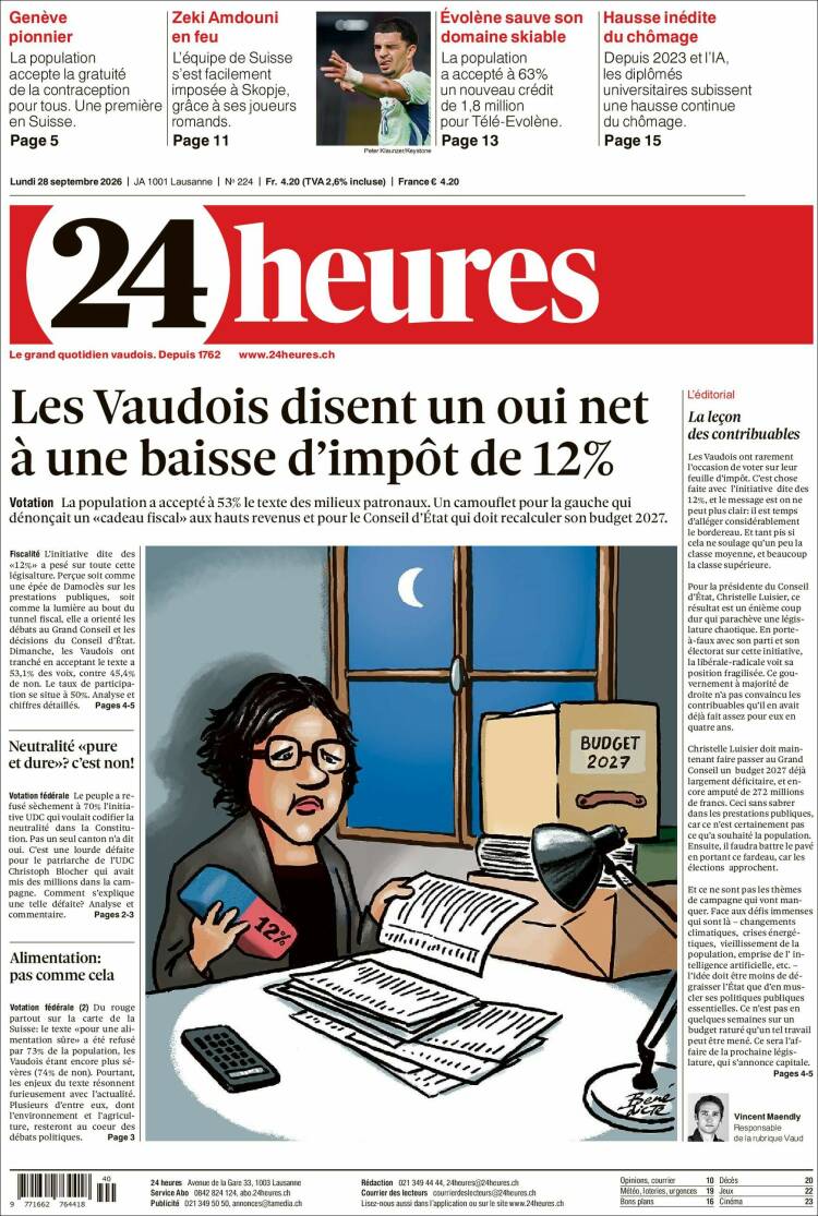 Portada de 24 Heures (Suiza)