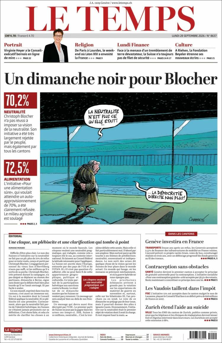 Portada de Le Matin (Suiza)