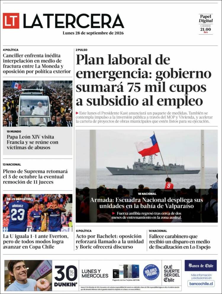 Portada de La Tercera (Chile)
