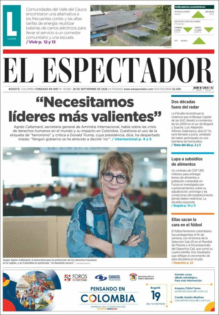 Portada de El Espectador (Colombia)