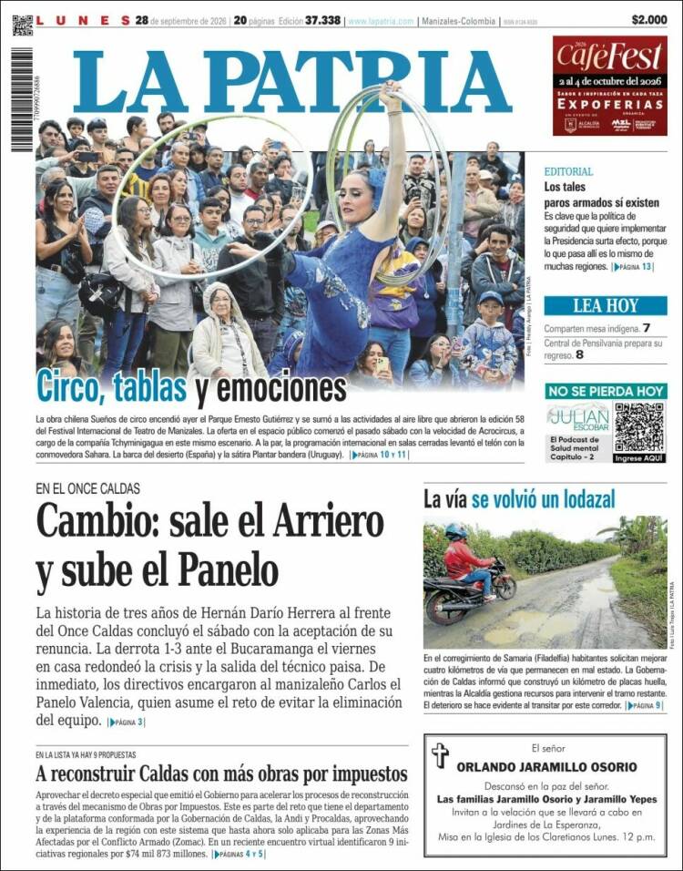 Portada de La Patria (Colombia)