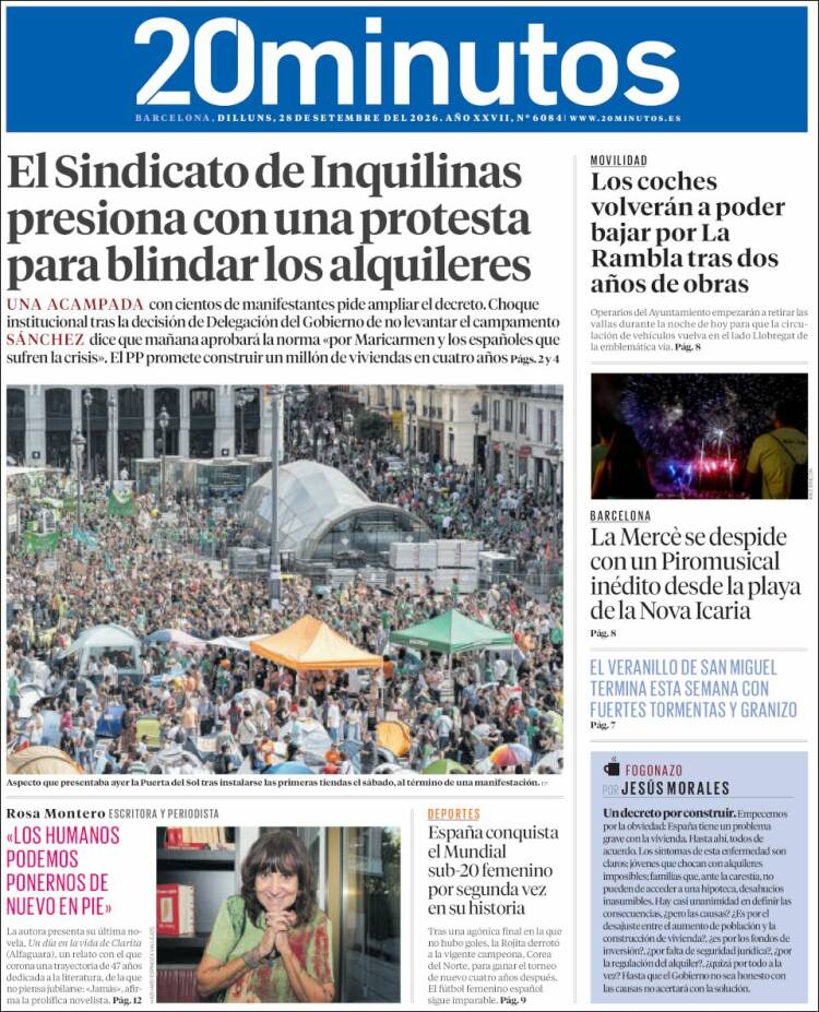Portada de 20 Minutos - Barcelona (Espa&ntilde;a)