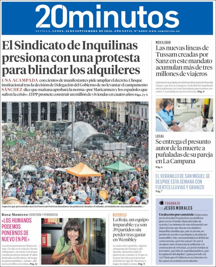 Portada de 20 Minutos - Sevilla (Espa&ntilde;a)