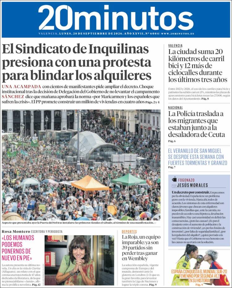 Portada de 20 Minutos - Valencia (Espa&ntilde;a)