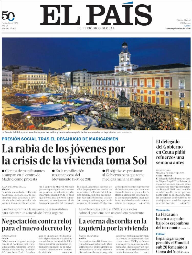 Portada de El País (Spain)