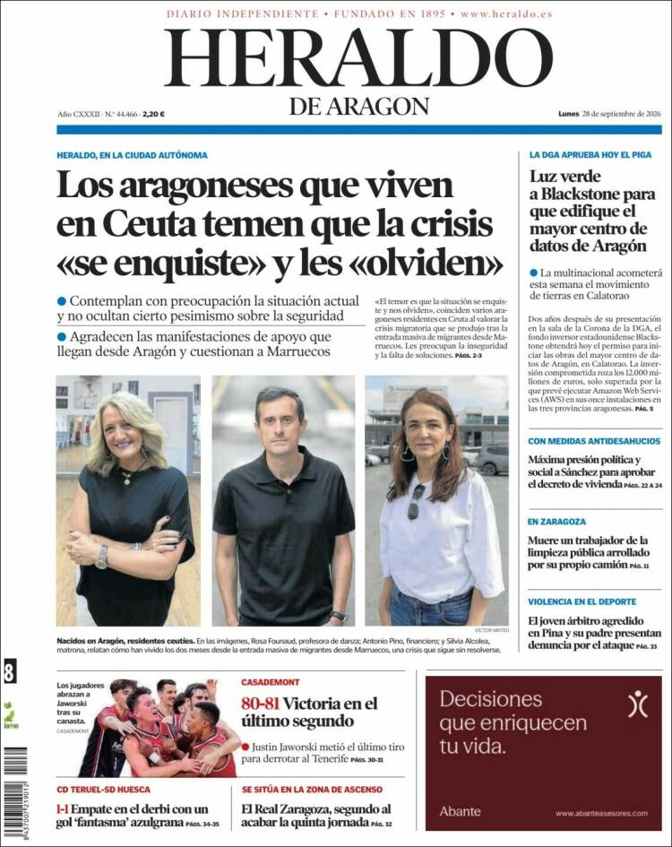 Portada de Heraldo de Aragón (Espa&ntilde;a)