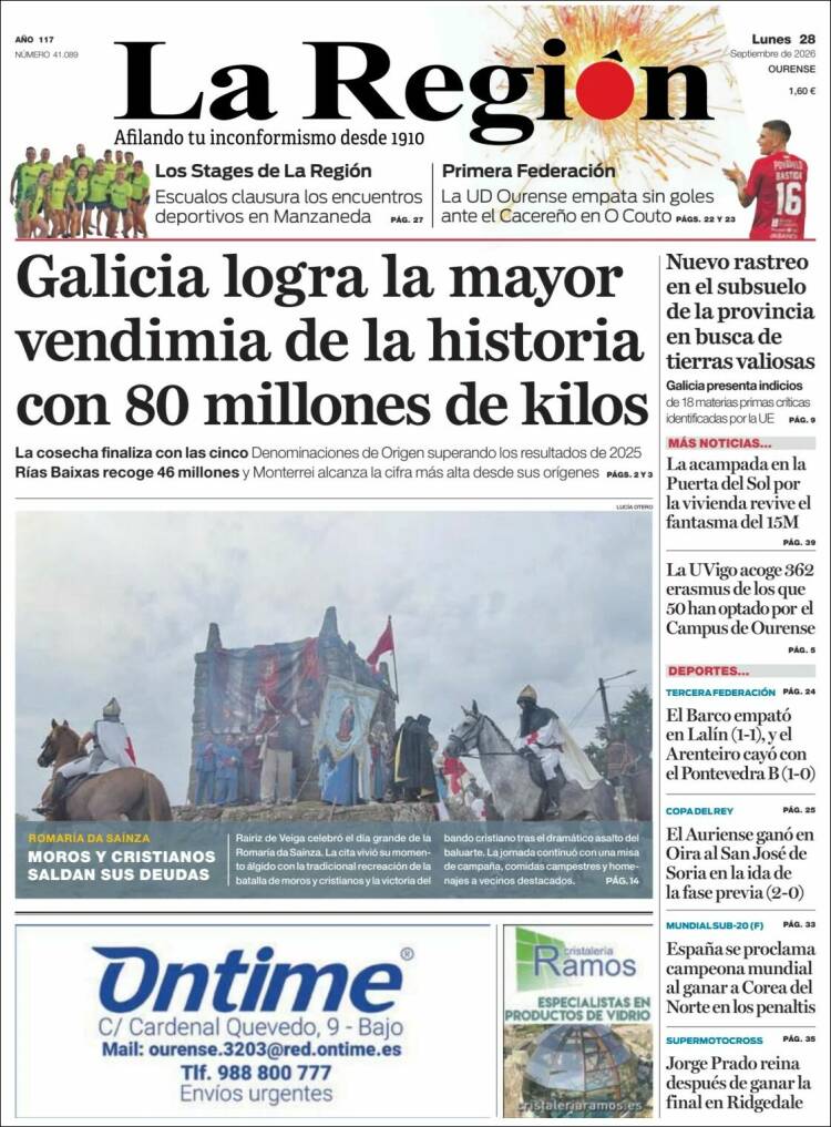 Portada de La Región de Ourense (Espa&ntilde;a)