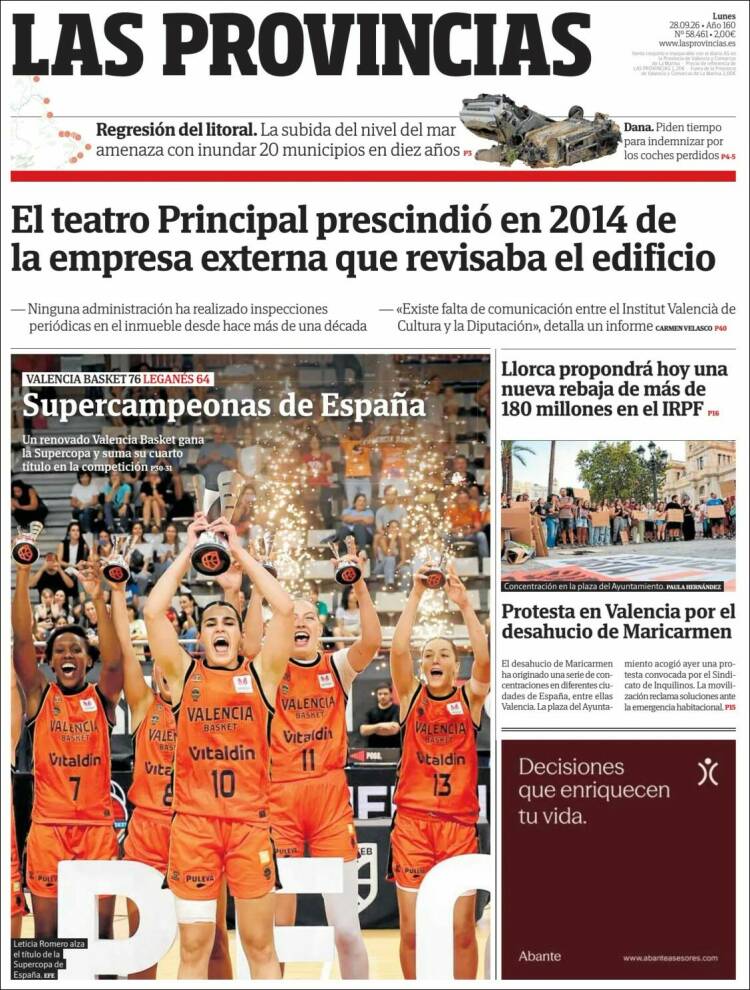 Portada de Las Provincias (Espa&ntilde;a)