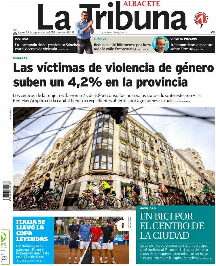 Portada de La Tribuna de Albacete (Espa&ntilde;a)