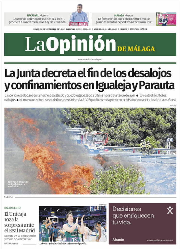 Portada de La Opinión de Málaga (Espa&ntilde;a)