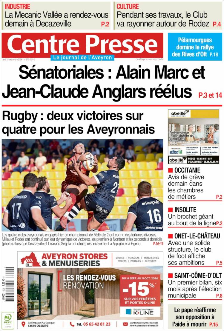 Portada de Centre Presse (Francia)