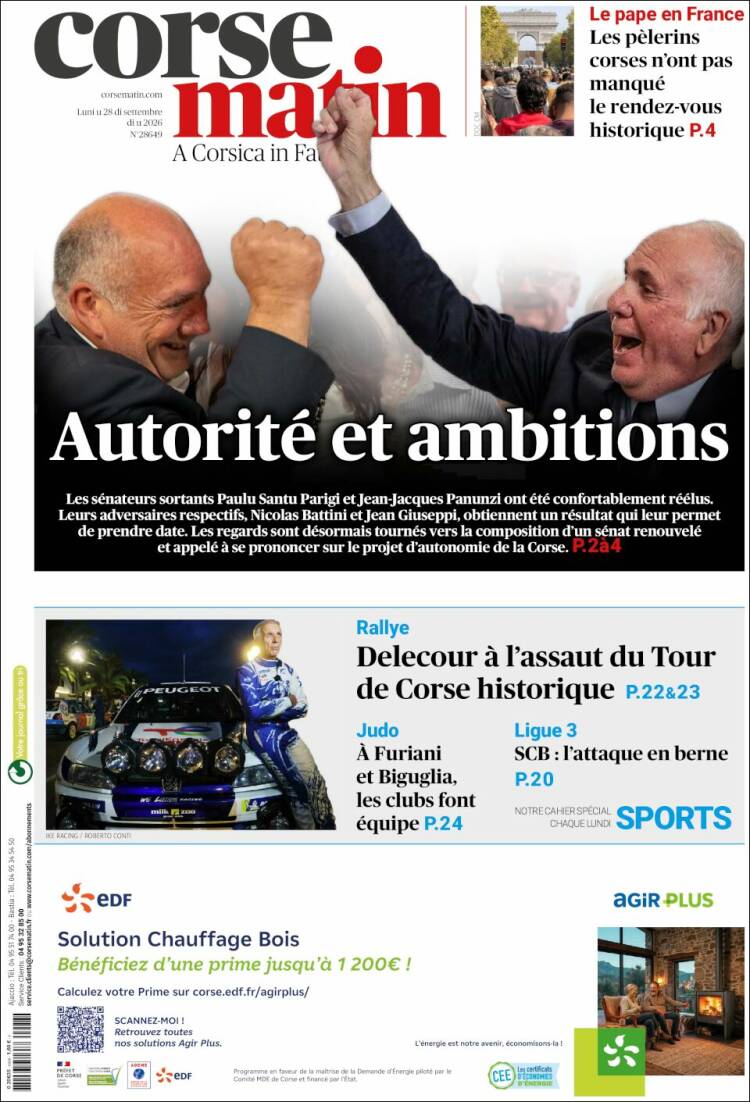 Portada de Corse-Matin (Francia)