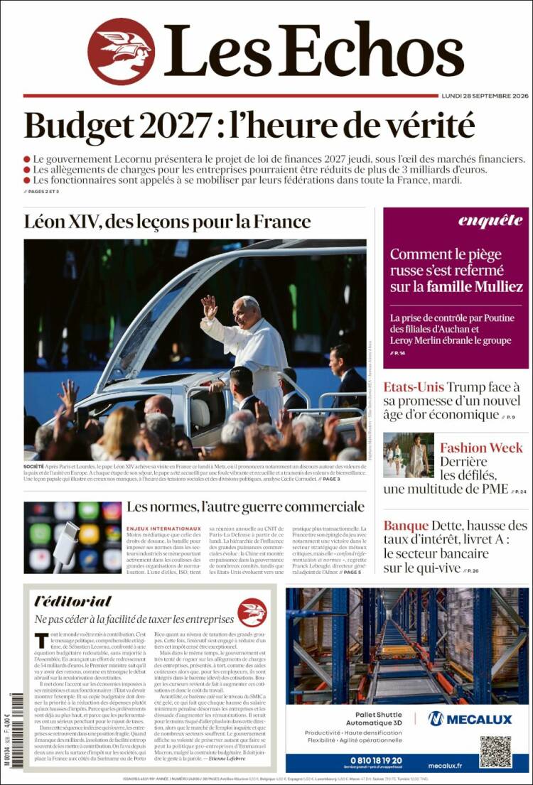 Portada de Les Echos (Francia)