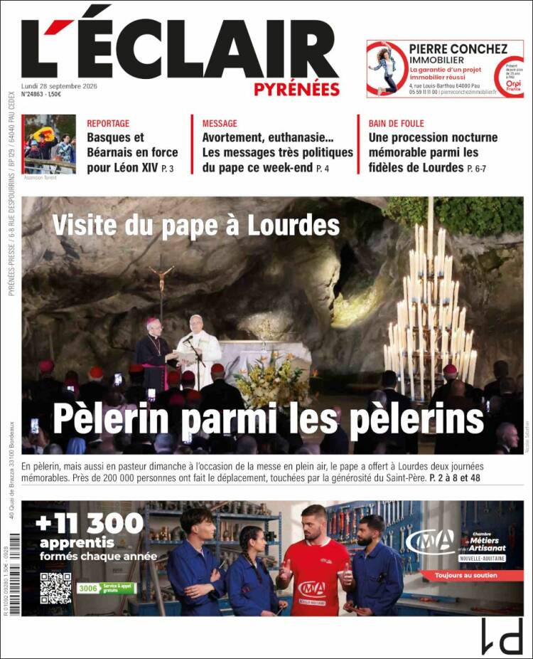 Portada de L'Eclair des Pyrénées (Francia)