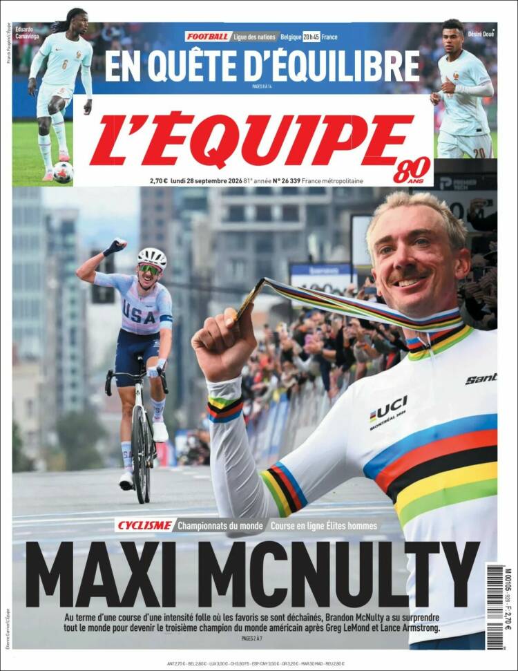 Portada de L'Equipe (France)