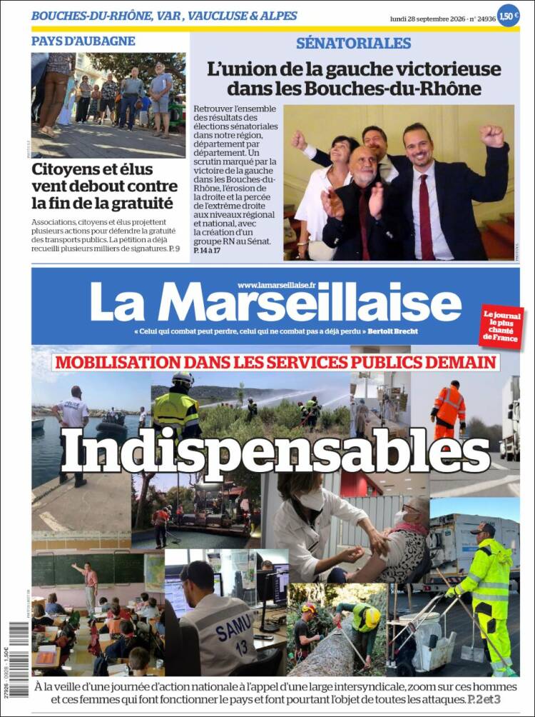 Portada de La Marseillaise (Francia)