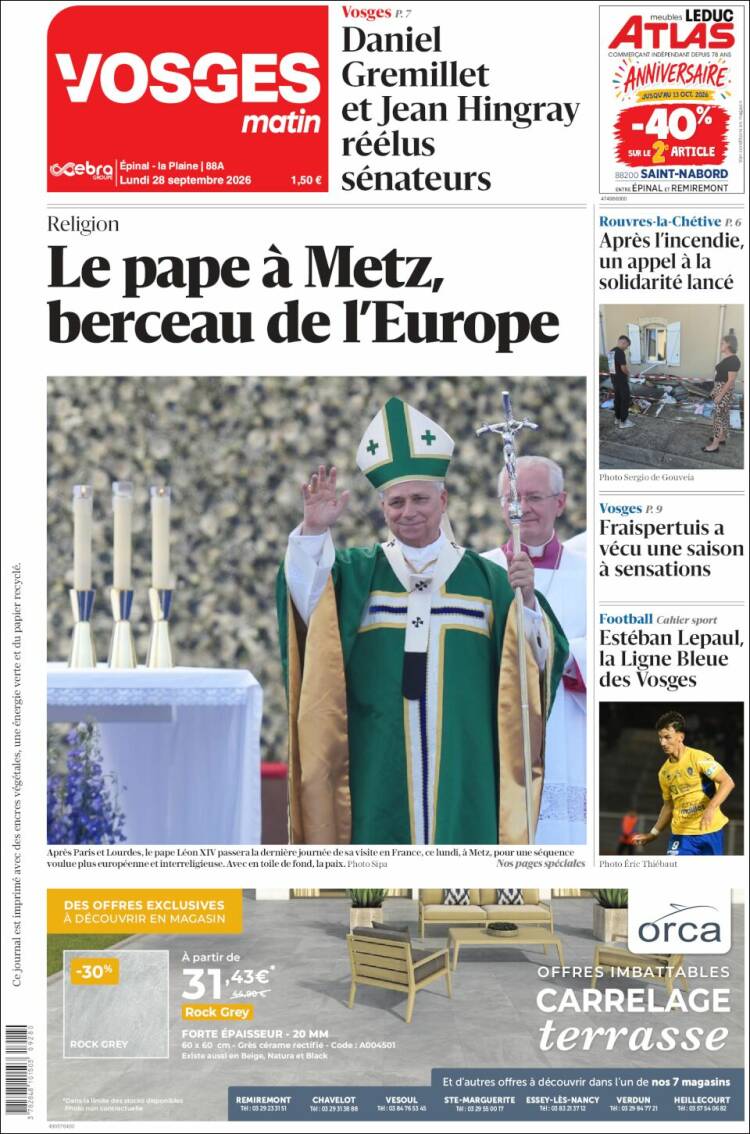 Portada de Vosges Matin (Francia)