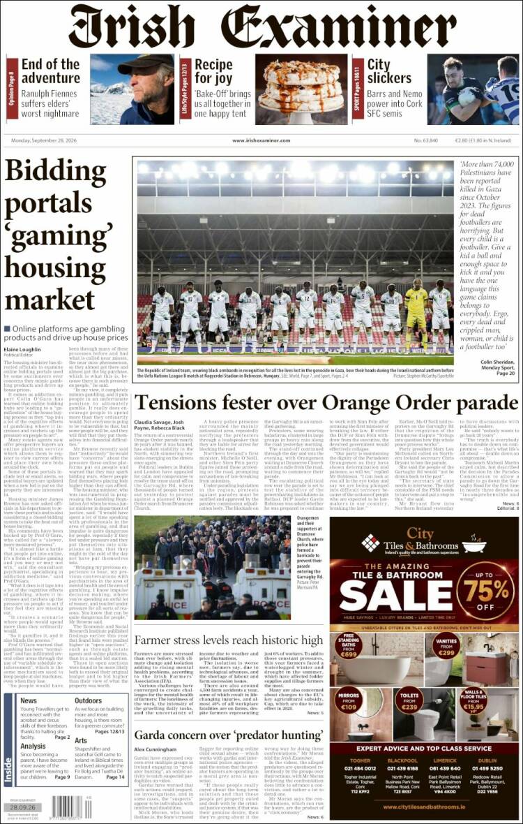 Portada de Irish Examiner (Irlanda)