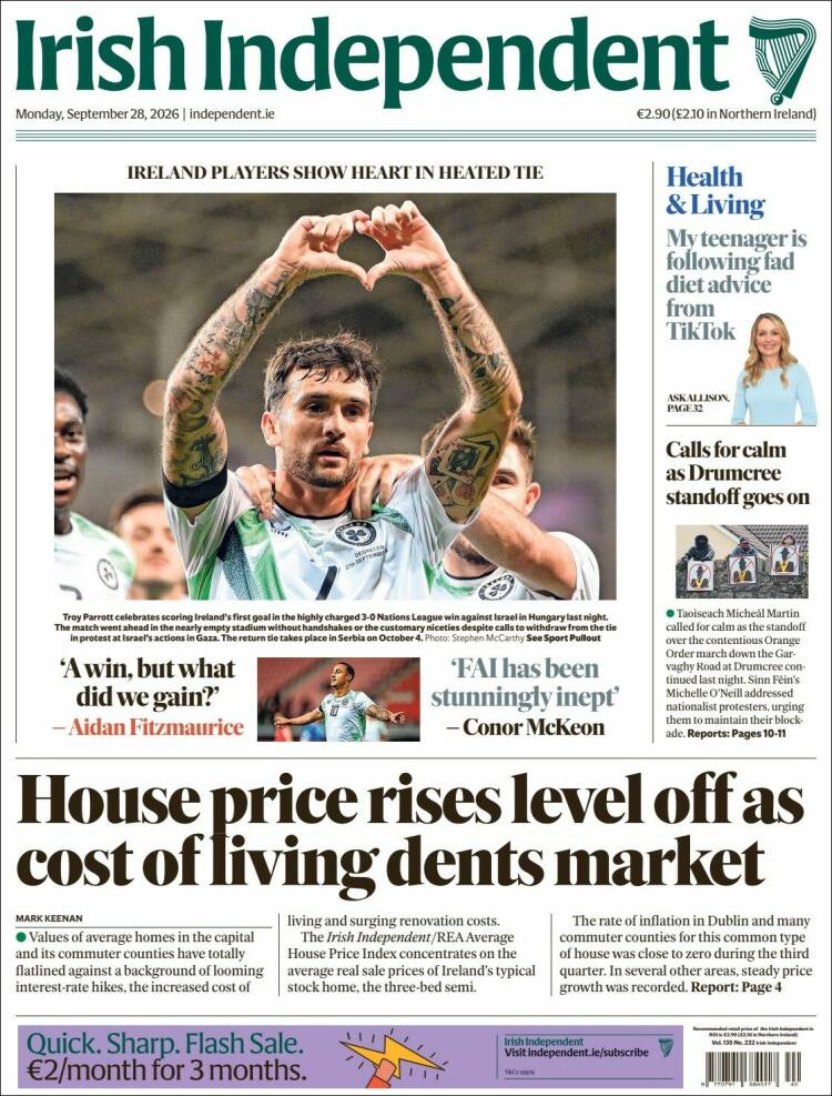 Portada de Irish Independent (Irlanda)