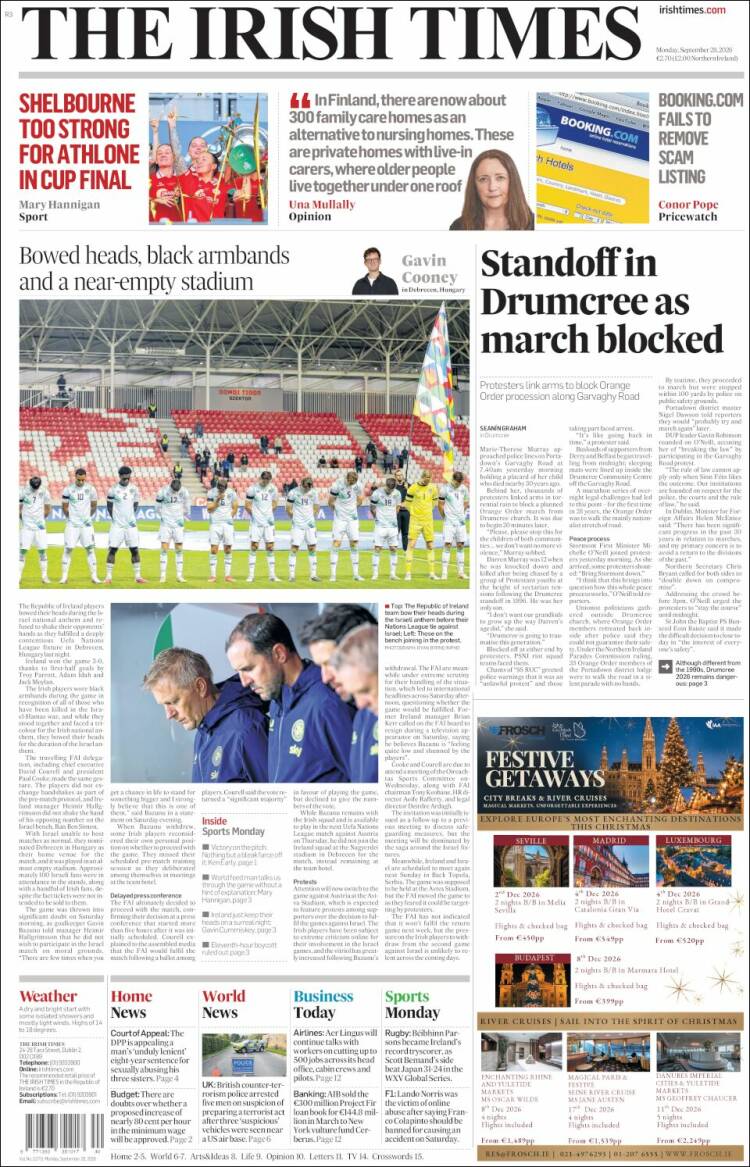 Portada de Irish Times (Irlanda)