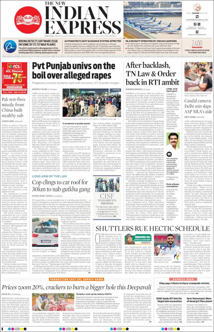 Portada de New Indian Express (India)