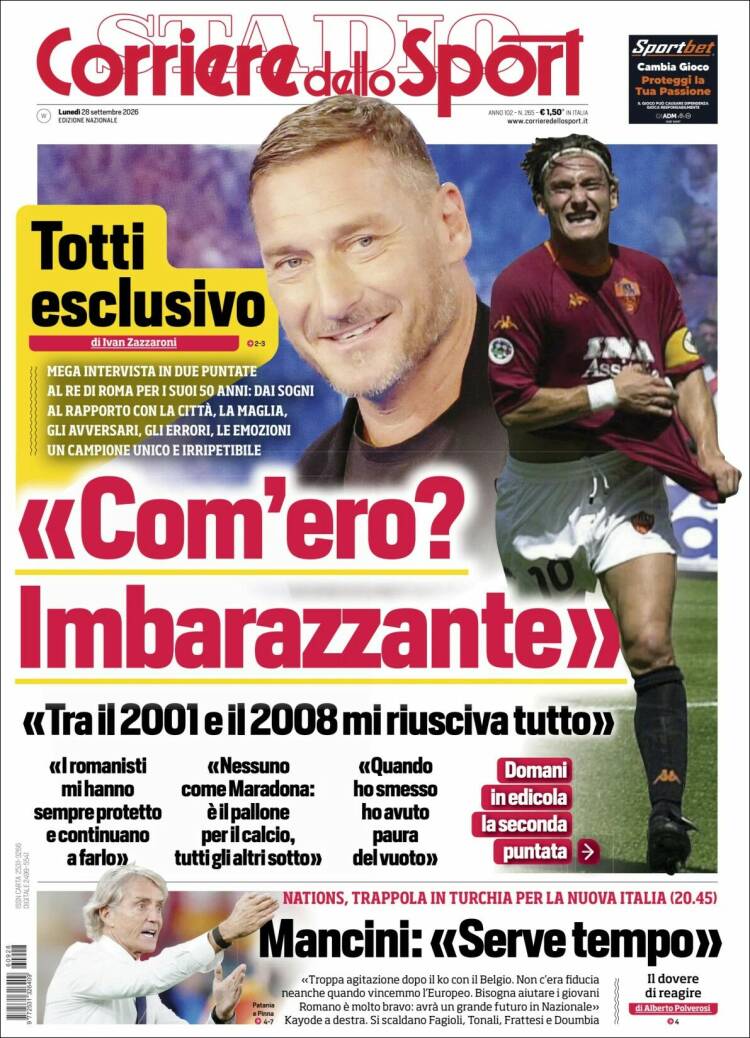 Portada de Corriere dello Sport (Italia)