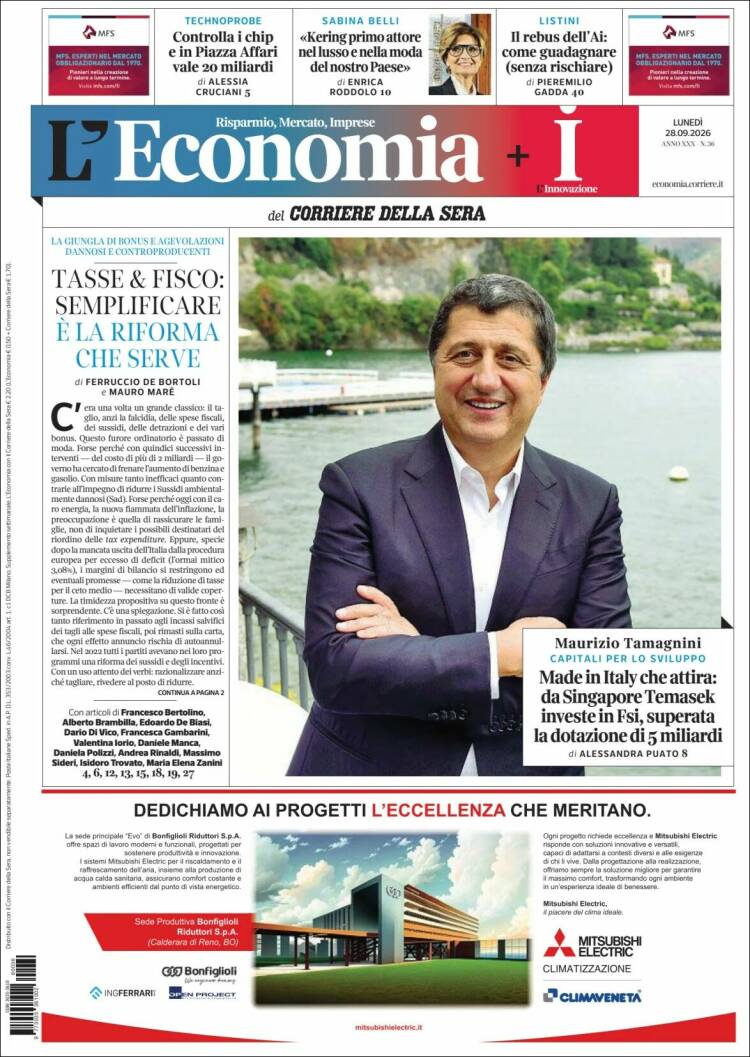 Portada de L'Economia (Italia)