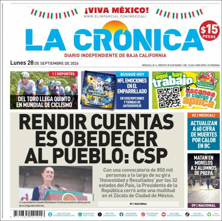 Portada de La Crónica de Baja California (M&eacute;xico)