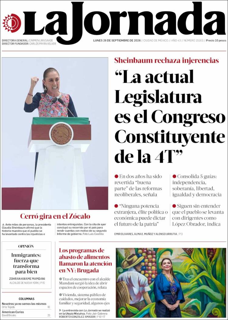 Portada de La Jornada (M&eacute;xico)