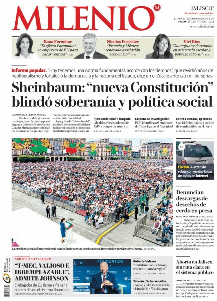 Portada de Milenio - Jalisco (M&eacute;xico)
