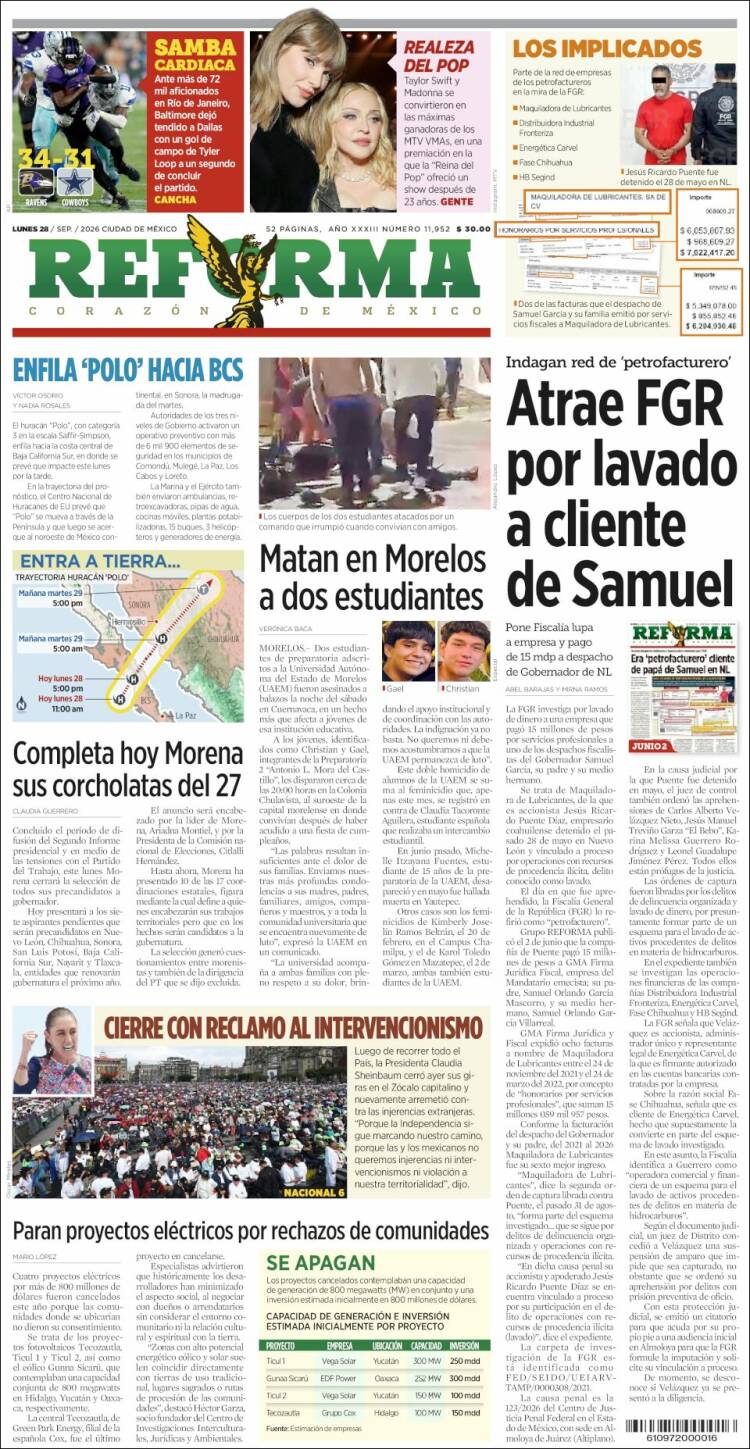 Portada de Reforma (M&eacute;xico)