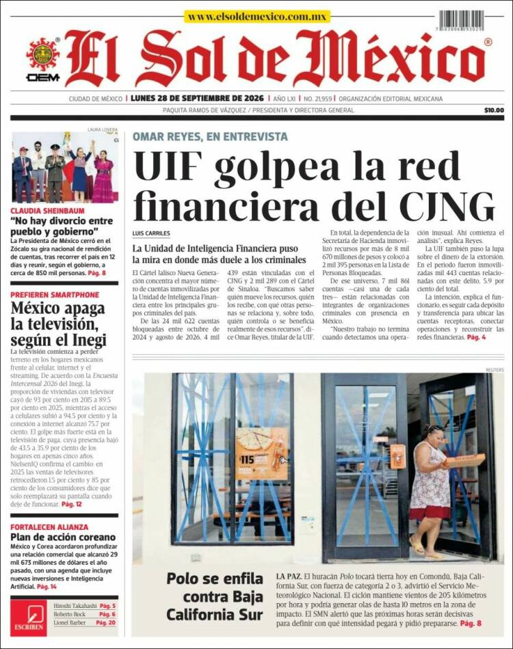 Portada de El Sol de México (M&eacute;xico)