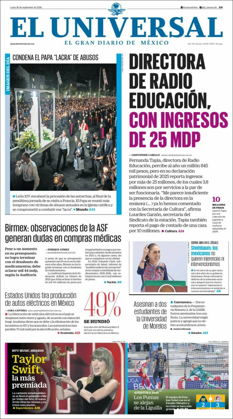 Portada de El Universal (Mexico)