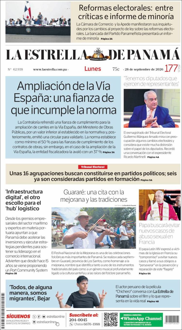 Portada de La Estrella de Panamá (Panam&aacute;)