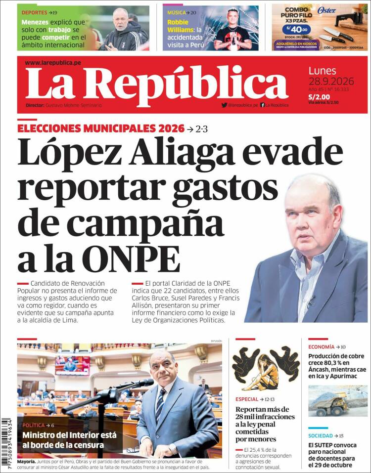 Portada de La Republica (Per&uacute;)