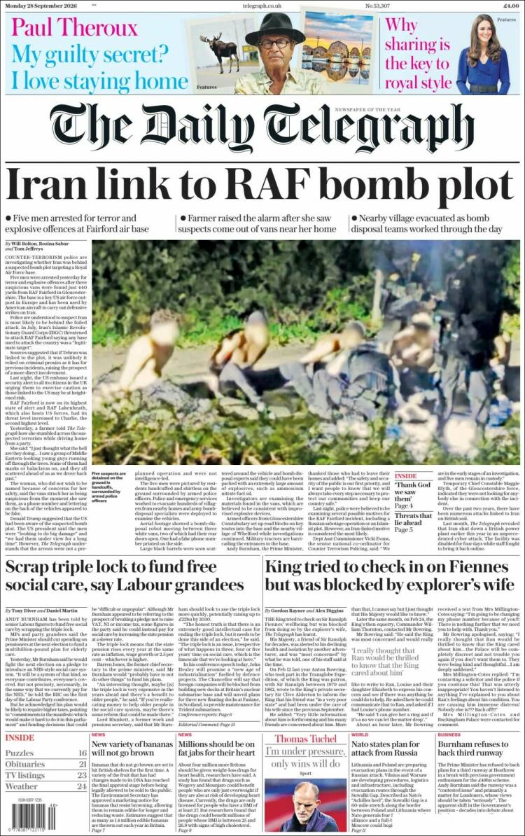 Portada de Daily Telegraph (Reino Unido)