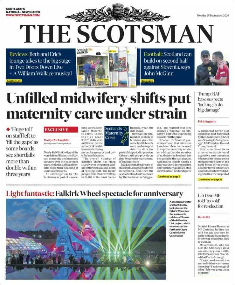 Portada de The Scotsman (Reino Unido)