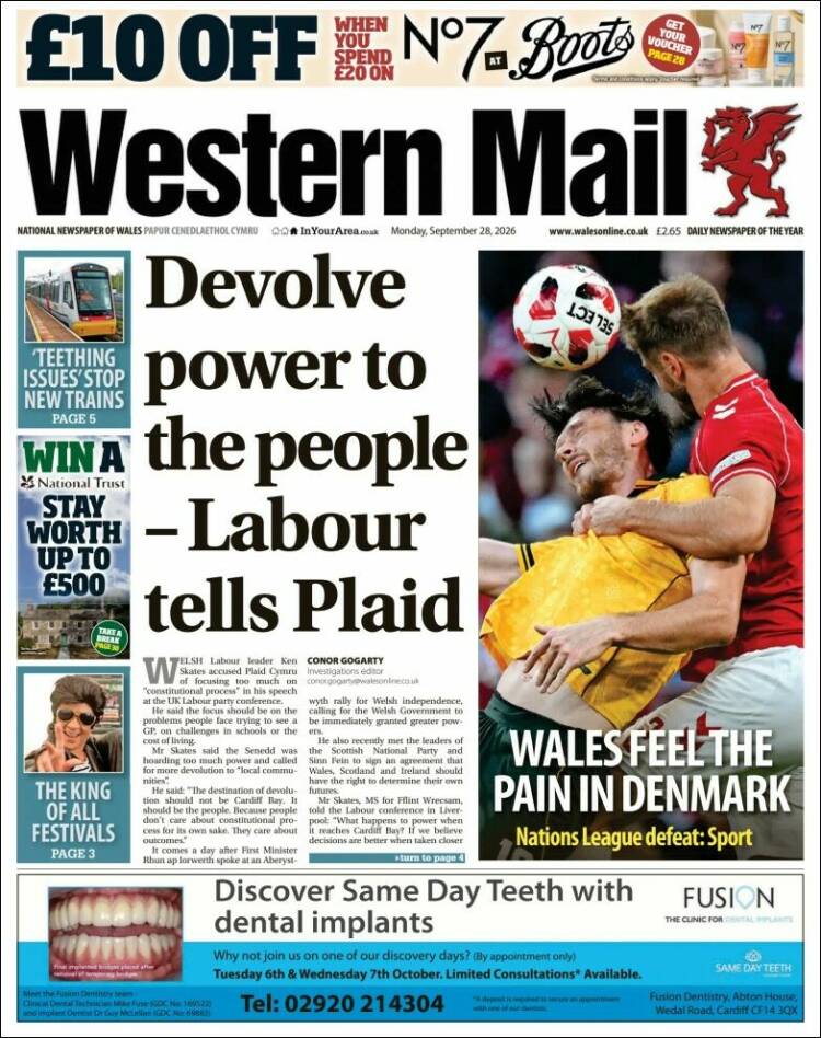 Portada de Western Mail (Reino Unido)