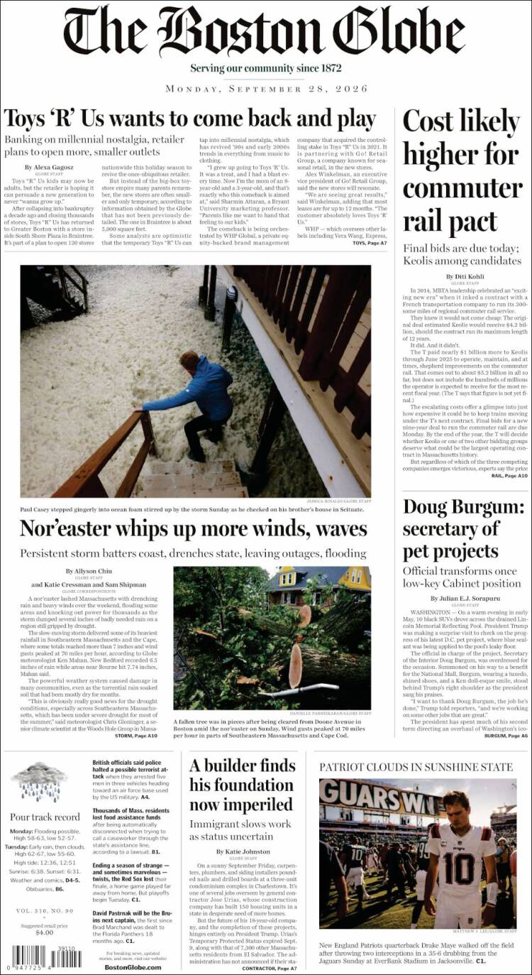 Portada de Boston Globe (USA)
