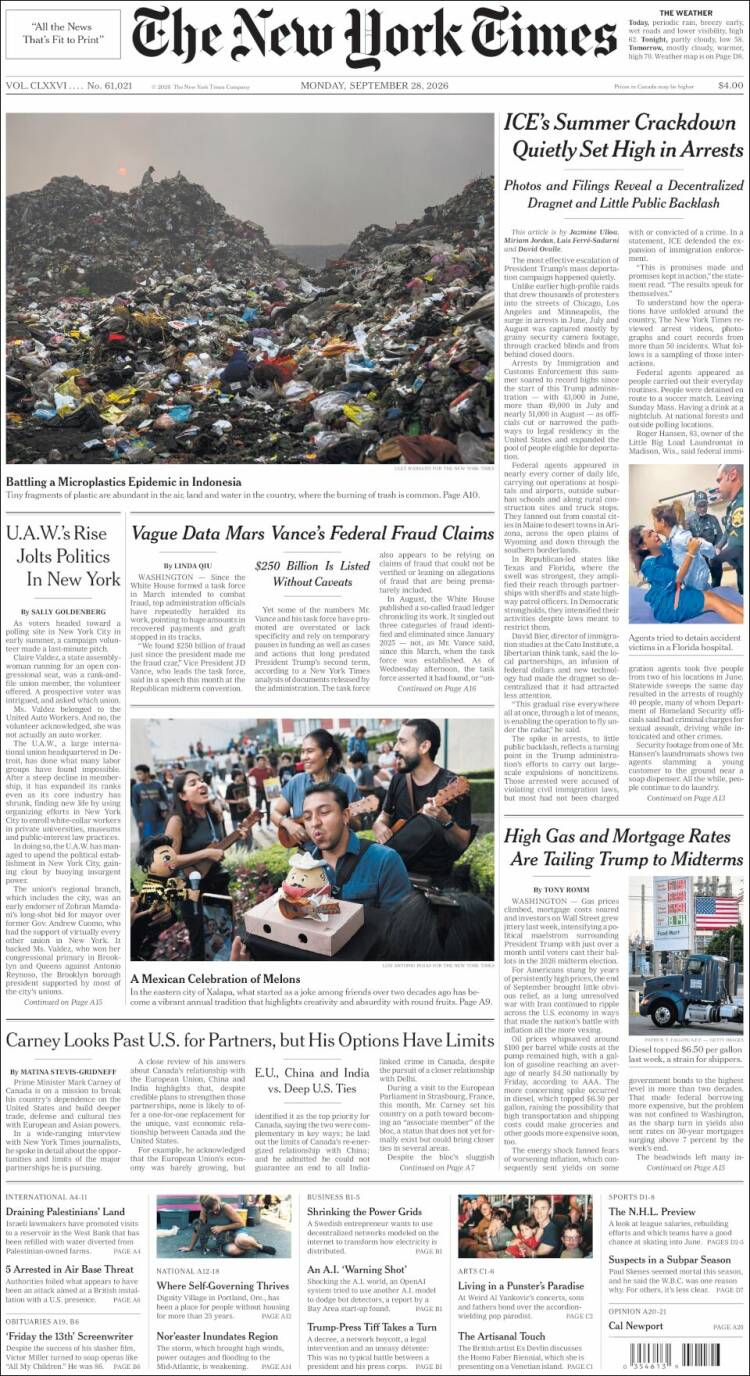 Portada de New York Times (USA)