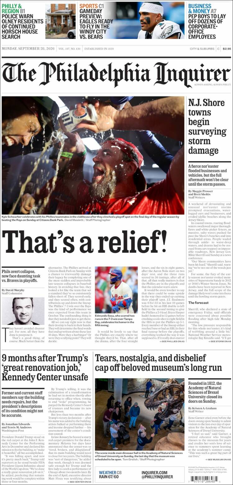 Portada de Philadelphia Inquirer (USA)