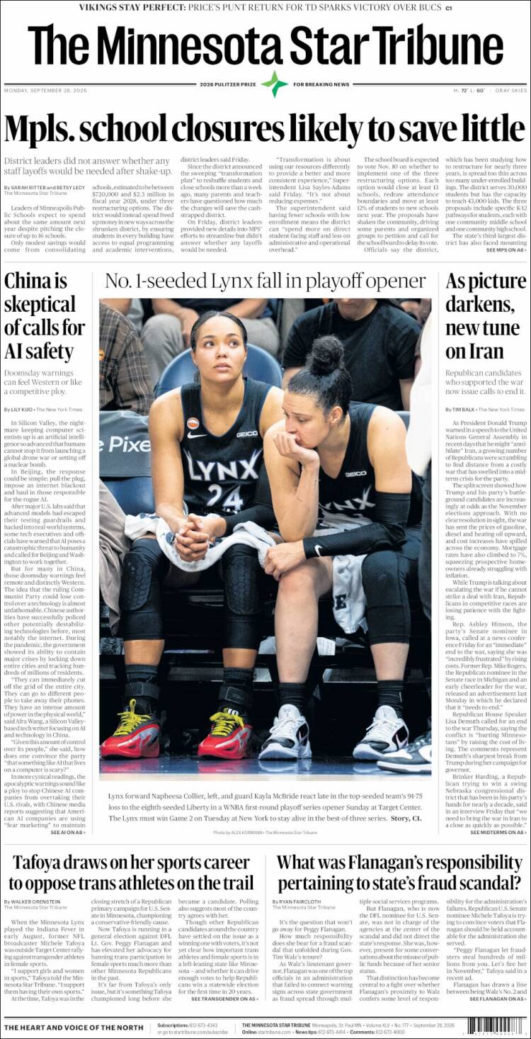 Portada de Star Tribune (USA)