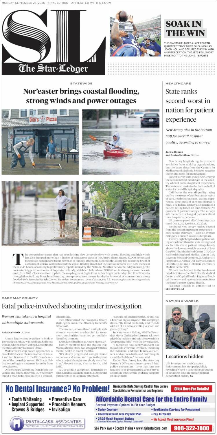 Portada de Star-Ledger (USA)