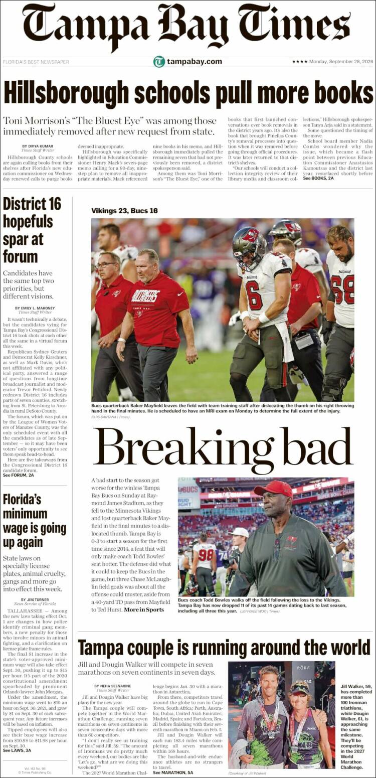Portada de Tampa Bay Times (USA)